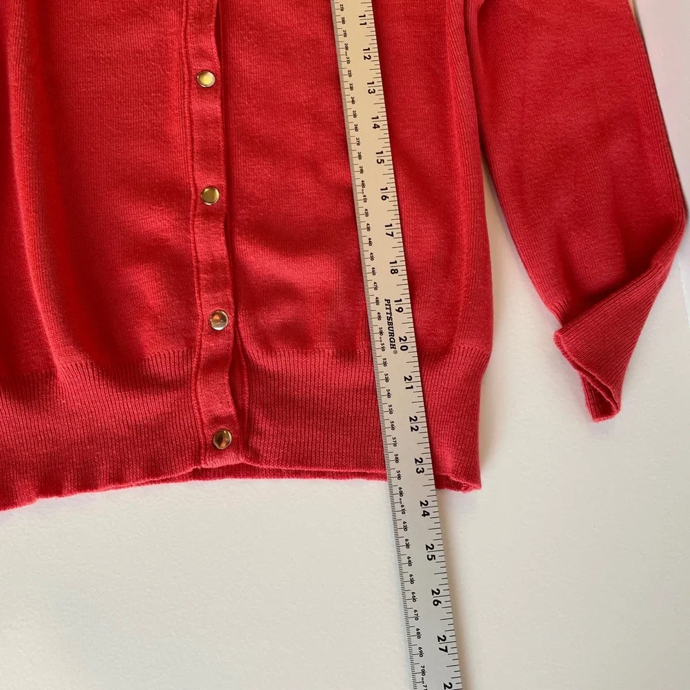 Red Merino Wool Blend Cardigan‎ Womens Snap Button Mock Neck Sweater Size 10